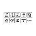 YATO YT12691 Dugókulcs készlet 82 részes 1/2": 14-24 mm, 1/4": 4-14 mm CrV