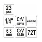 YATO YT14421 Dugókulcs készlet 23 részes 1/4": 4-13 mm