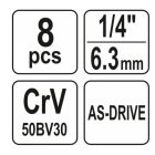 YATO YT14431 Hosszú dugókulcs készlet 8 részes 1/4": 5,5-13 mm
