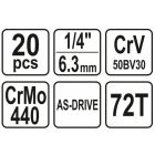 YATO YT14491 Dugókulcs készlet 20 részes 1/4": 3,5-14 mm CrV