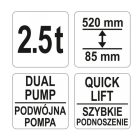 YATO YT17207 Hidraulikus krokodil emelő 2,5T alacsony profil, dupla dugattyú