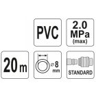 YATO YT24221 Pneumatikus tömlő gyorscsatlakozóval 8 mm x 20m
