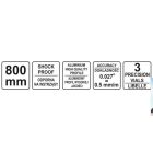 YATO YT30072 Vízmérték 3 libella 2 fogantyú 800 mm