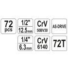 YATO YT38782 Dugókulcs készlet 72 részes 1/2": 10- 24 mm, 1/4": 4- 13 mm