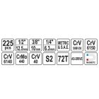 YATO YT38941 Dugókulcs készlet 225 részes 1/2" 10-32 mm, 1/4": 10-14 mm, 3/8": 10-19 mm profi CrV