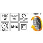 YATO YT82101 Elektromos sarokcsiszoló fordulatszám szabályzós M14 125 mm 1100 W YATO