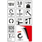YATO YT82770 Akkus fúrókalapács SDS-Plus 2,0 J 18 V Li-Ion (1 x 3,0 Ah akku + töltő) 