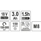YATO YT82920 Akkus excenter polírozó 150 mm szénkefe nélküli 18 V Li-Ion (1 x 3,0 Ah akku + töltő) 