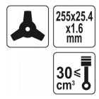 YATO YT85155 Fűkasza kés háromágú 255 x 25,4 x 1,6 mm