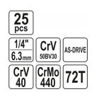 YATO YT14461 Dugókulcs készlet 25 részes 1/4": 3,5-14 mm CrV